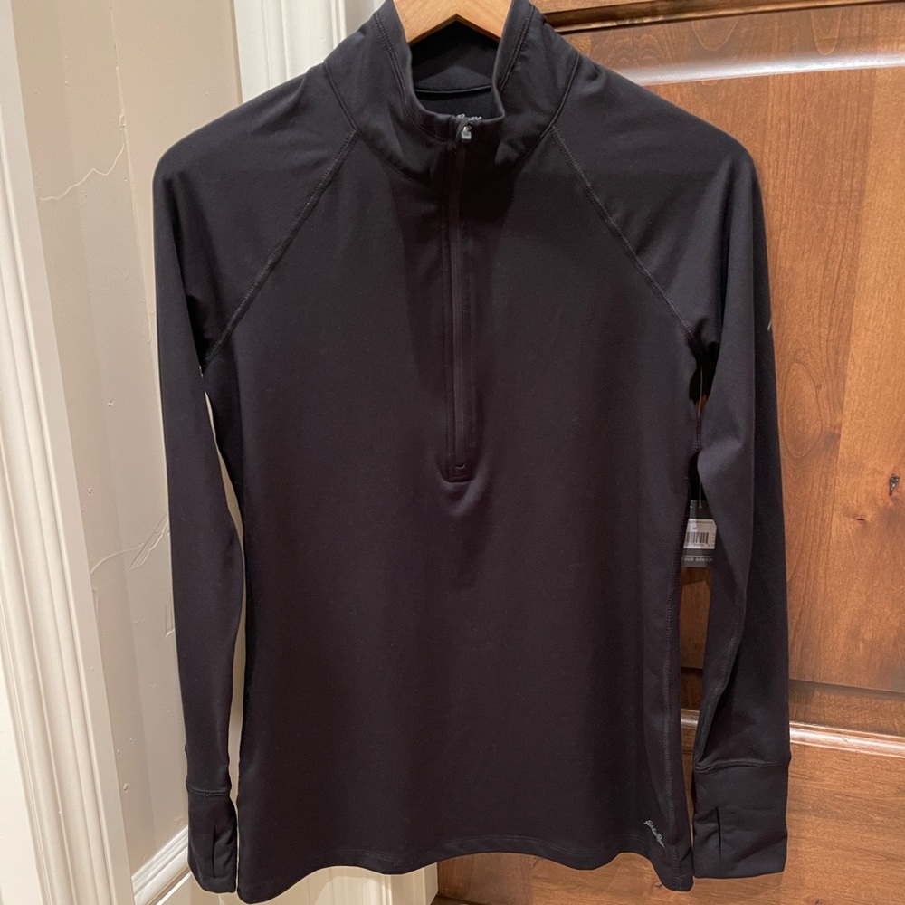 Eddie Bauer 1/4 zip front high neck black activewear long-sleeve top Sz M  NWT